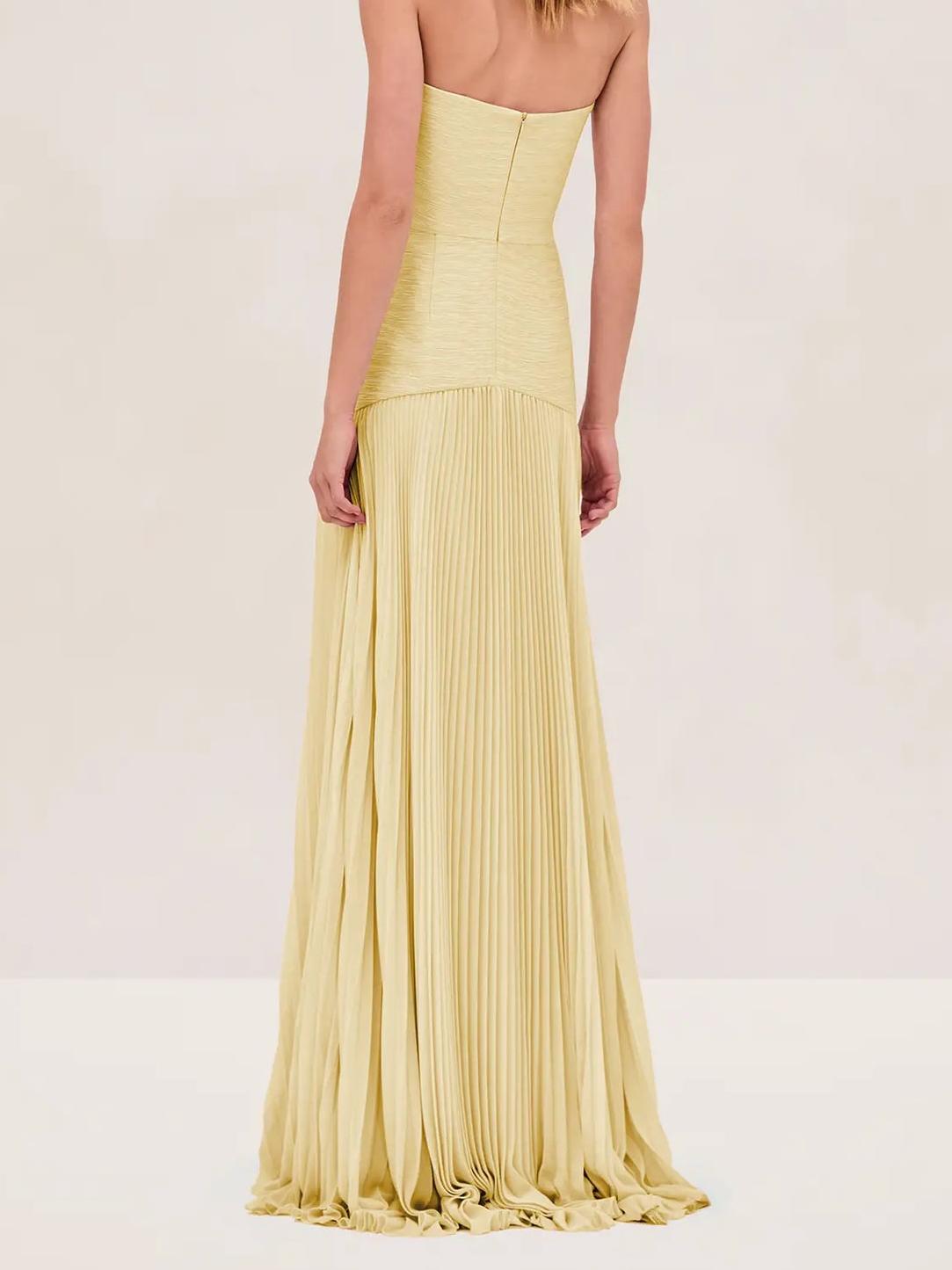 Strapless Pleated Maxi Dress