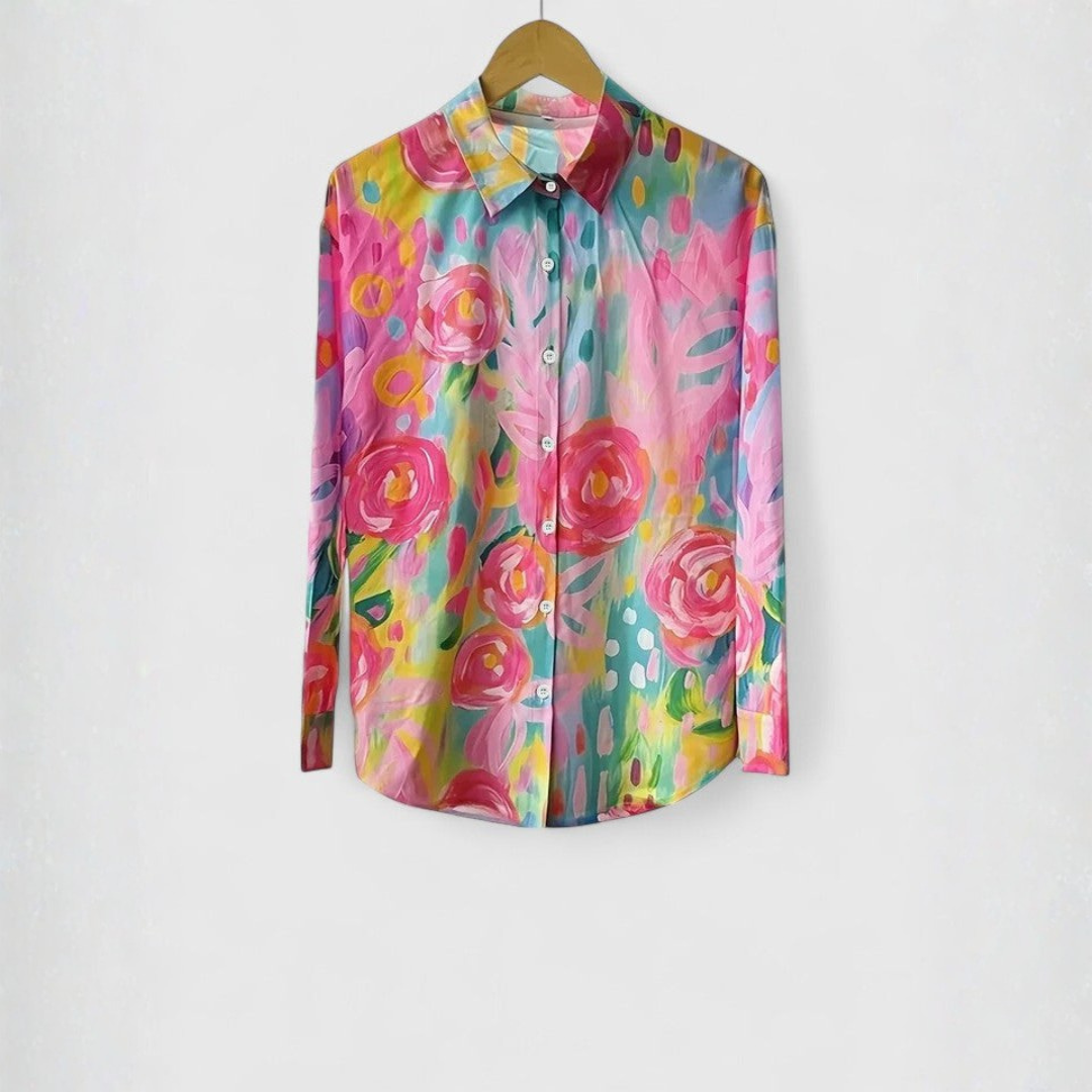 Lively Botanical Print Button-Up Shirt