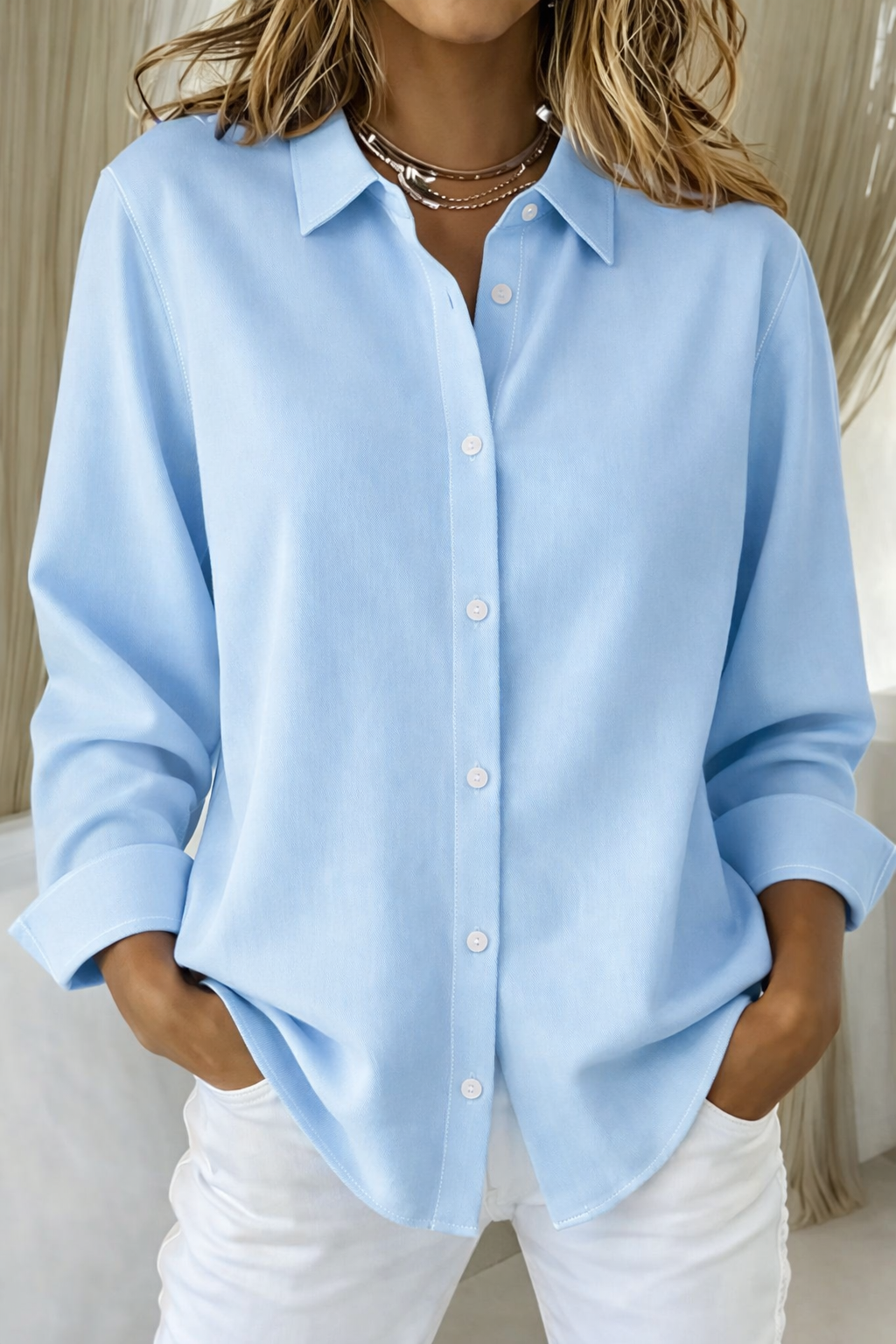 Sleek Button-Through Blouse in Black