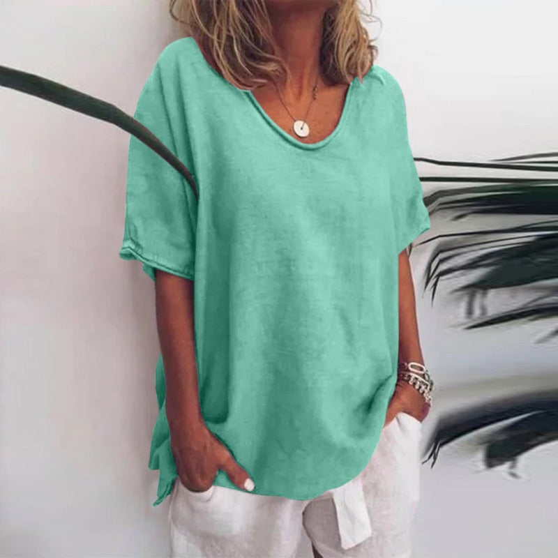 Oversized Linen Round-Neck Tee