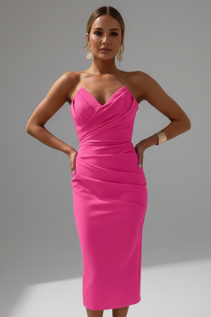 Tiered Ruffle Strapless Midi Dress