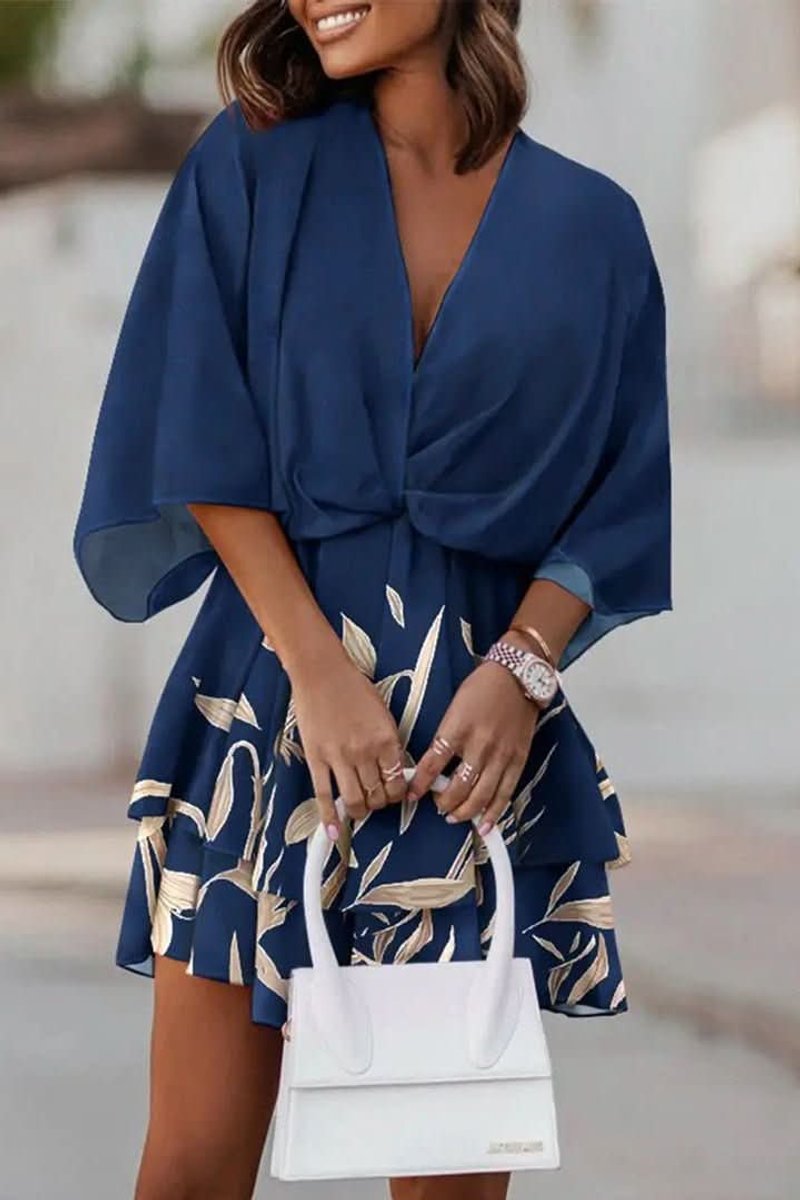 Tropical Twist-Front Boho Mini Dress