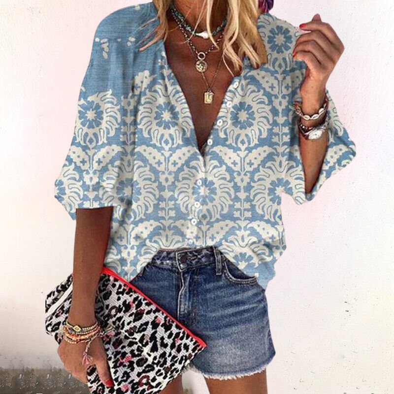 Floral V-Neck Long Sleeve Blouse