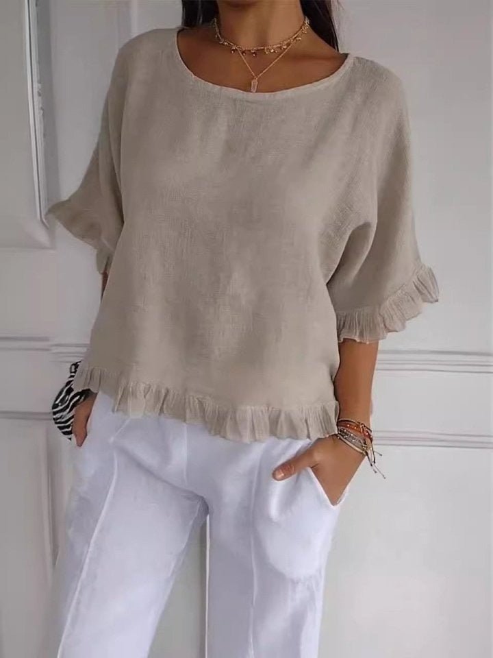 Breezy Ruffle Detail Short Sleeve Blouse