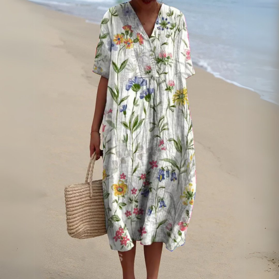 Women's Floral V-Neck Midi Dress