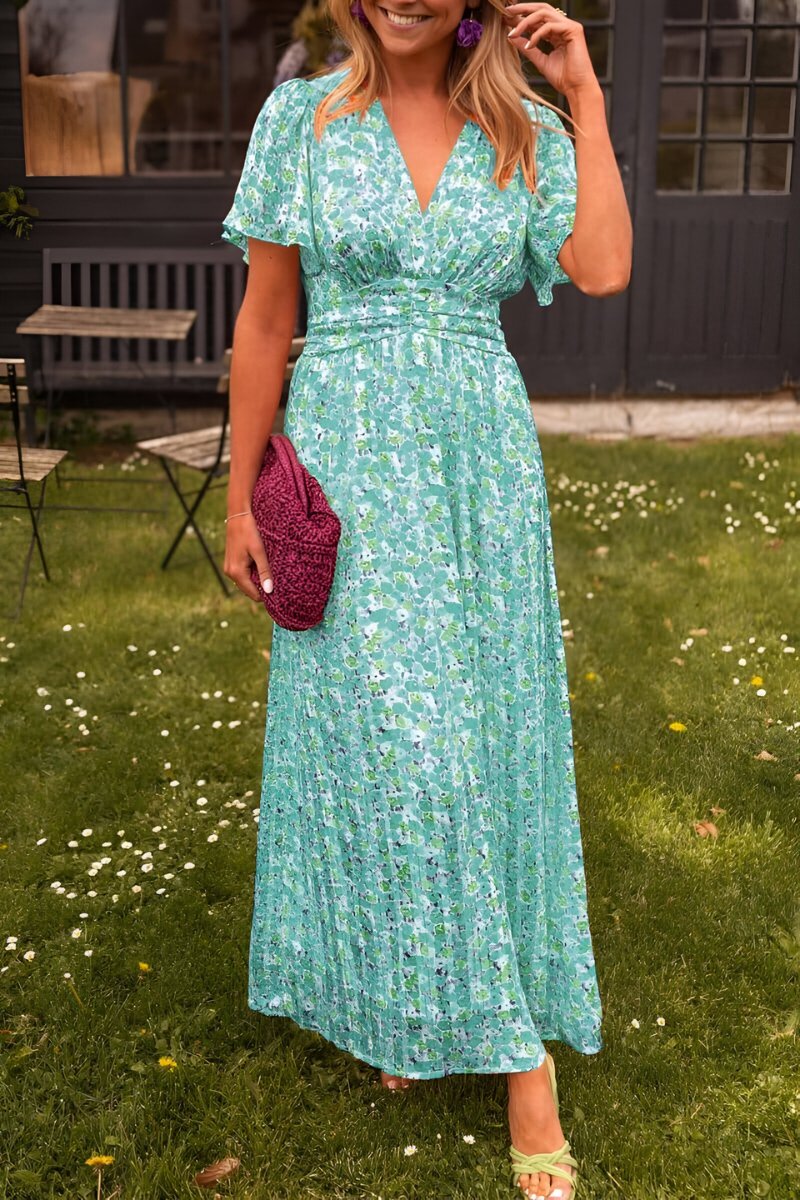 Women's Short-Sleeve Floral Maxi Dress