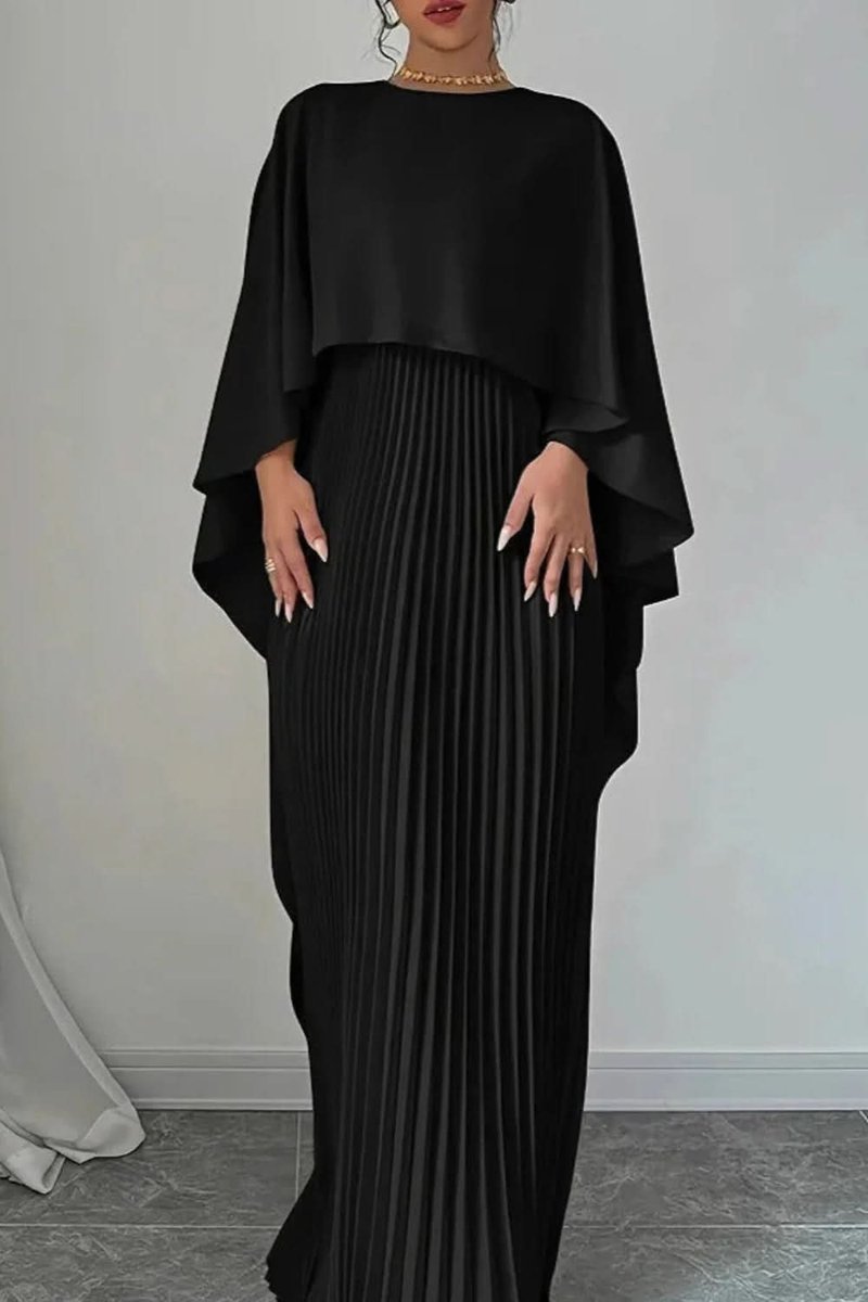 Cape-Detail Pleated Maxi Dress