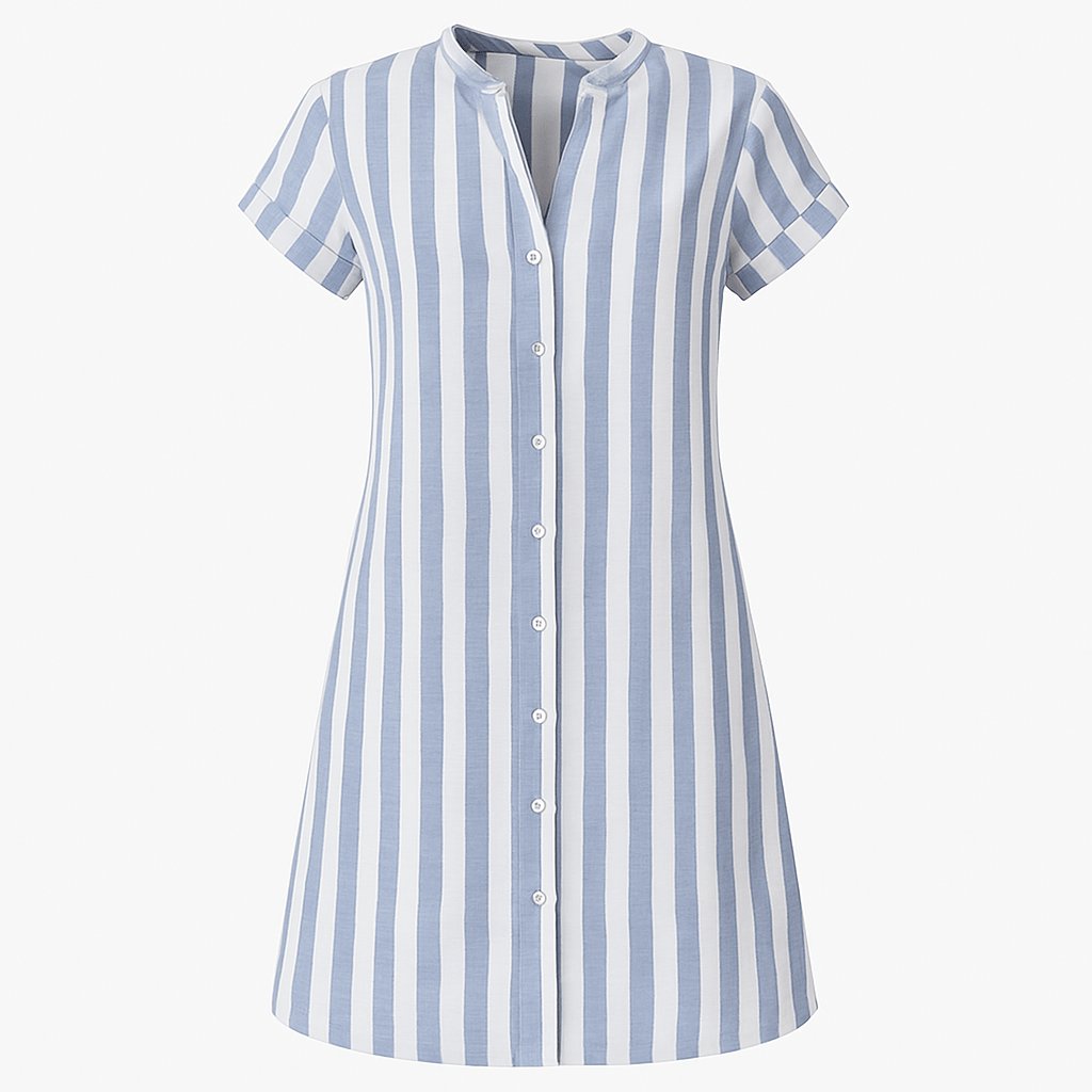 Striped Linen A-Line Short Sleeve Shirt Dress