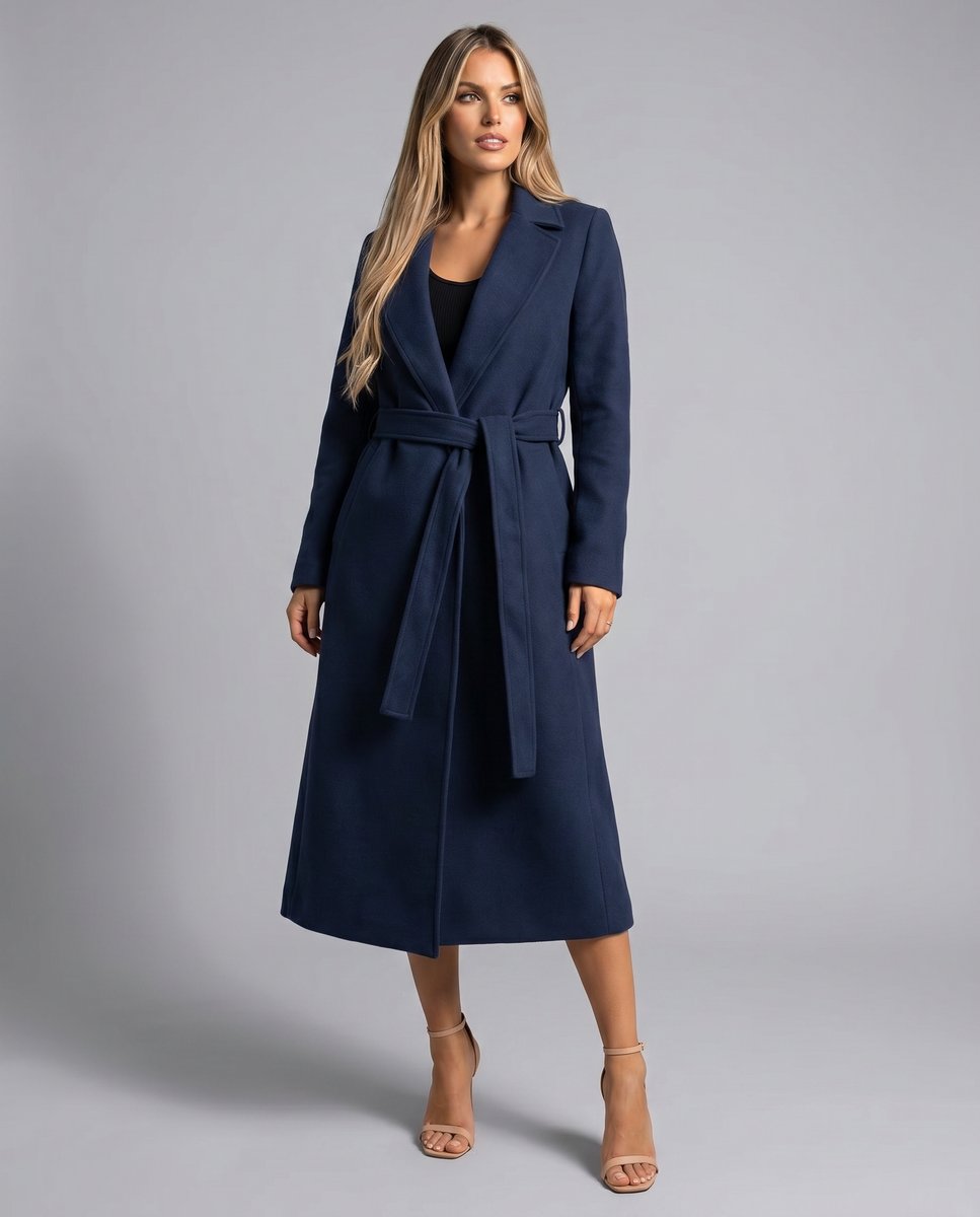 Belted Wool-Blend Longline Trench Coat