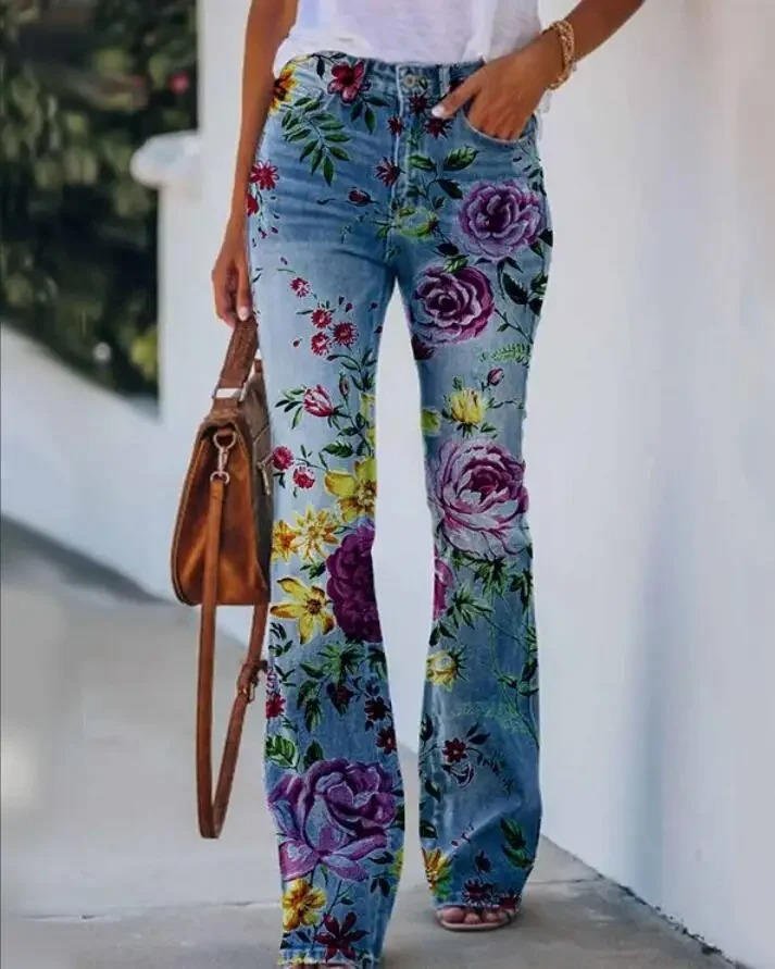 Women's Botanical Pattern Flare Jeans
