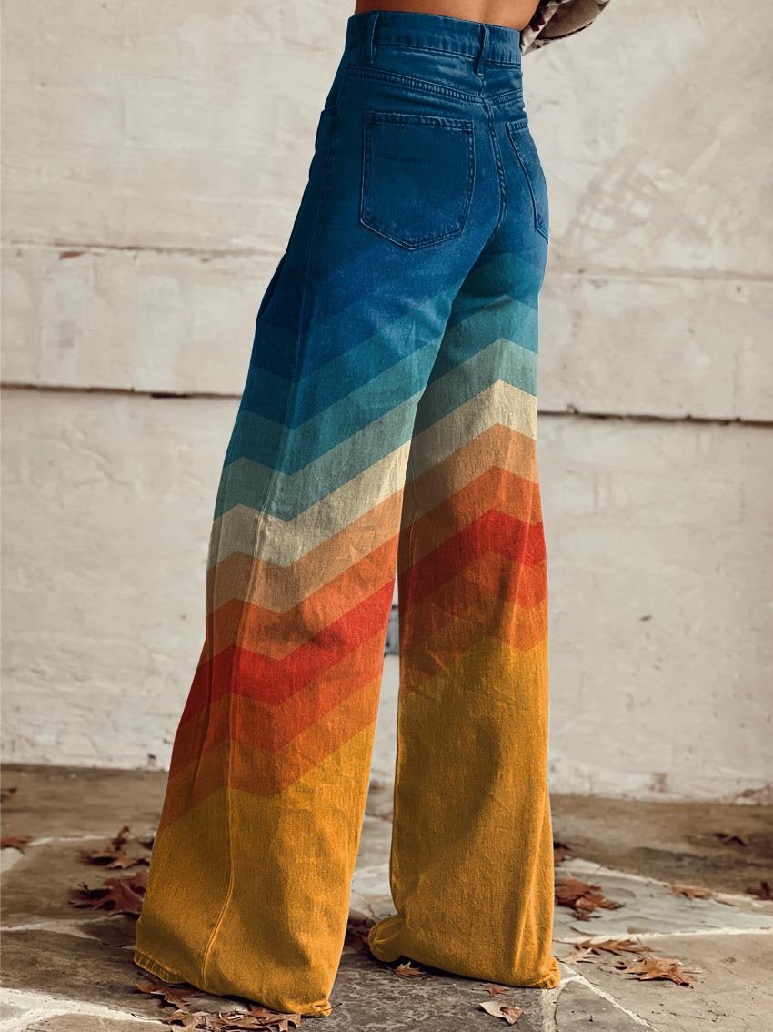Sunset Chevron Print Wide-Leg Trousers