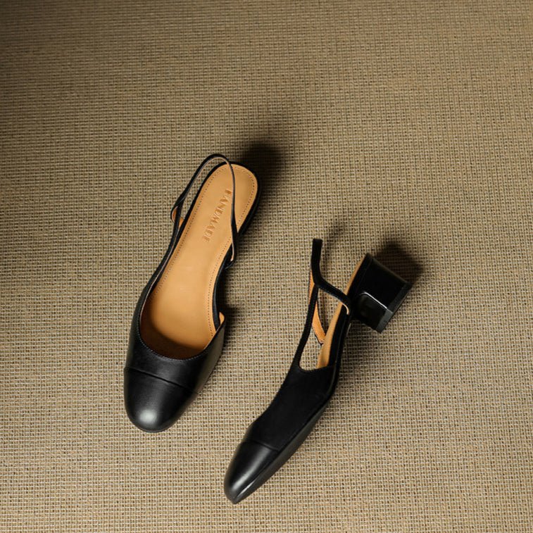 Low Block Heel Slingback Pumps with Almond Toe
