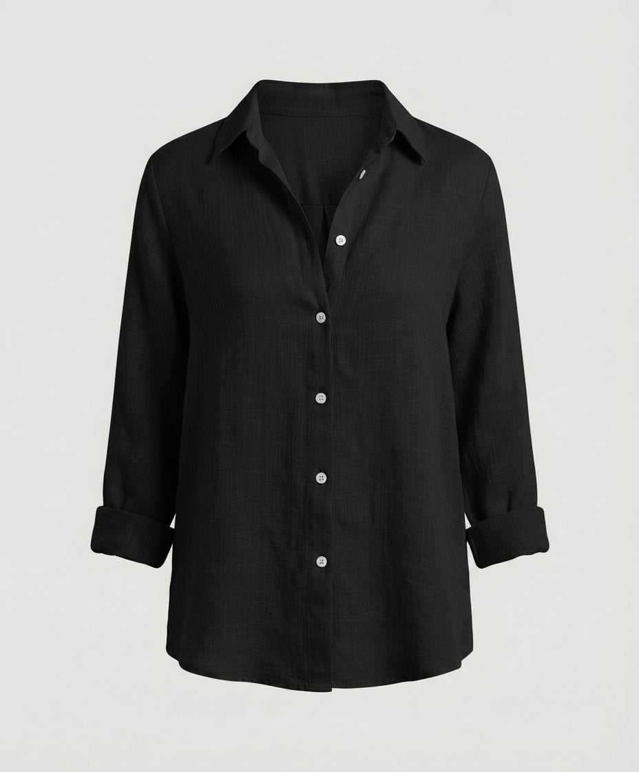 Linen-Blend 3/4 Sleeve Collared Shirt