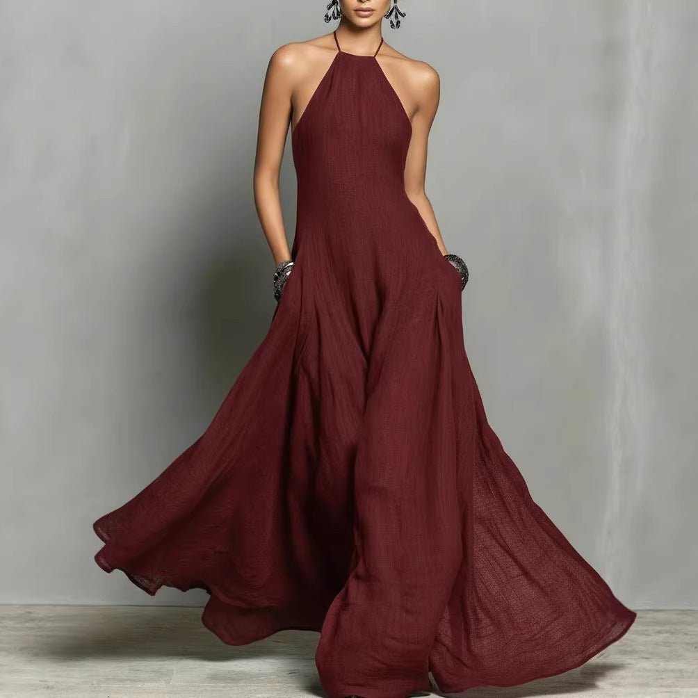 Halter Neck Linen Blend Maxi Dress