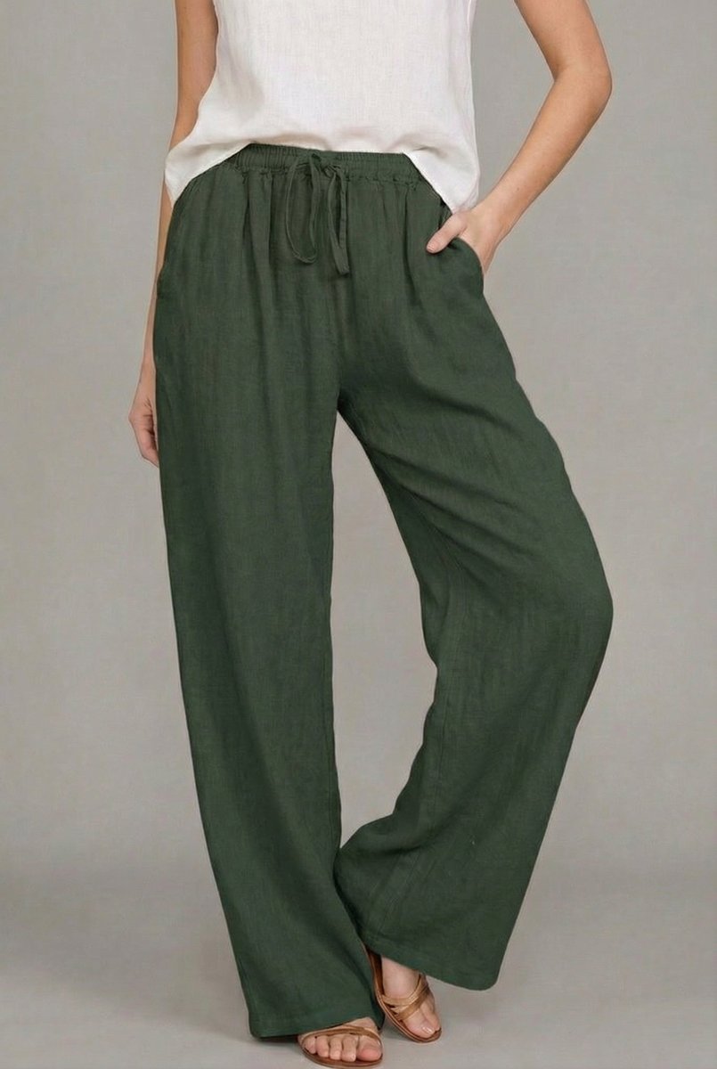 Wide-Leg Linen Pants with Drawstring Waist