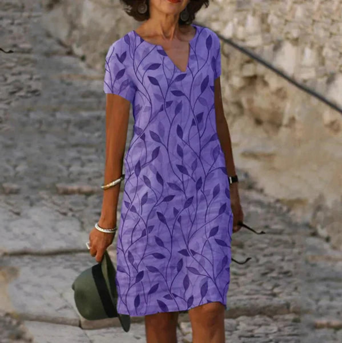 Mint Green Botanical Print Short Sleeve Summer Dress