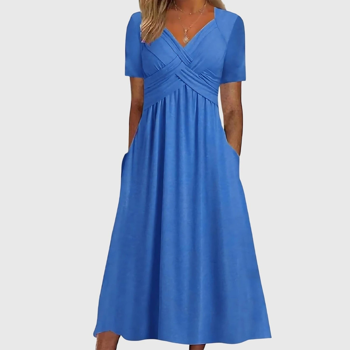 V-Neck Wrap A-Line Midi Dress