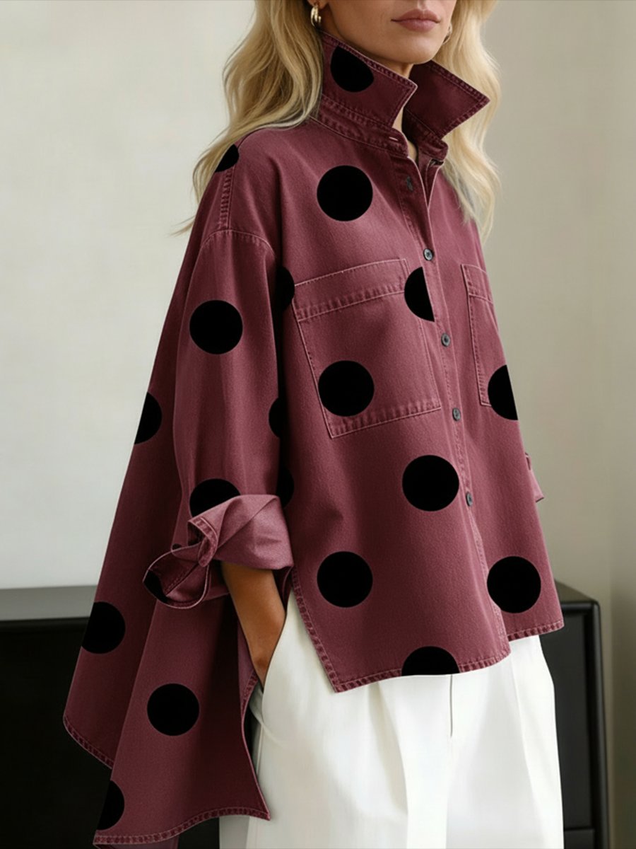 Relaxed Polka Dot Long Sleeve Blouse
