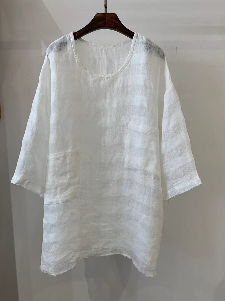 Relaxed Linen Smock Top with Front Pockets