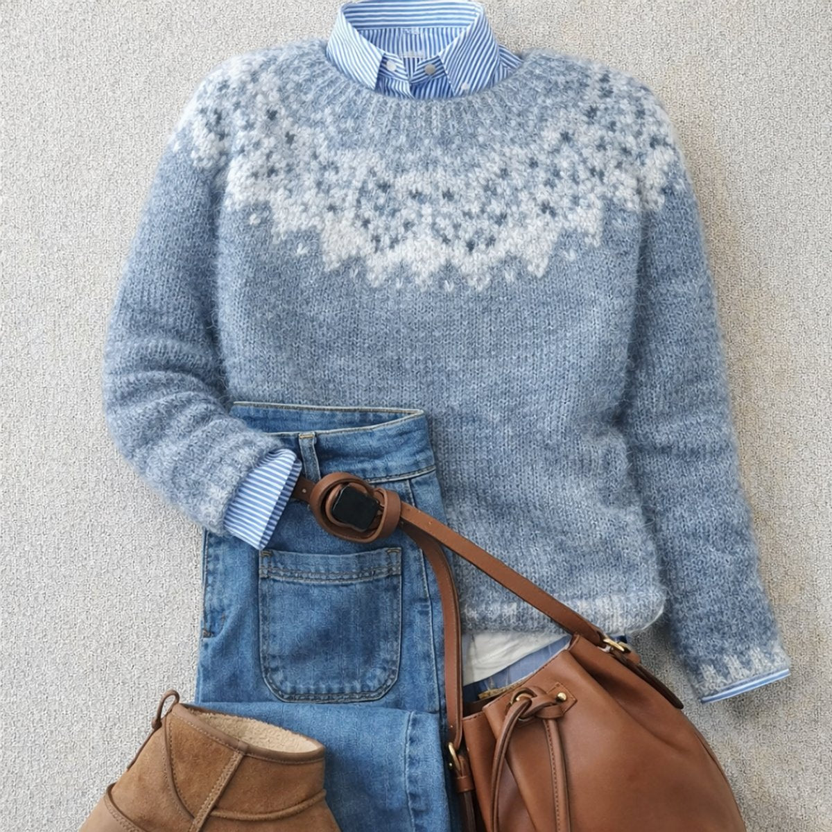 Patterned Fair Isle Yoke Knit Jumper