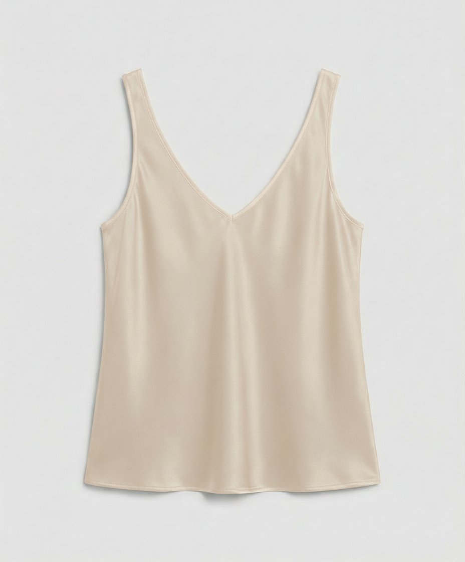 Wide-Strap V-Neck Satin Camisole