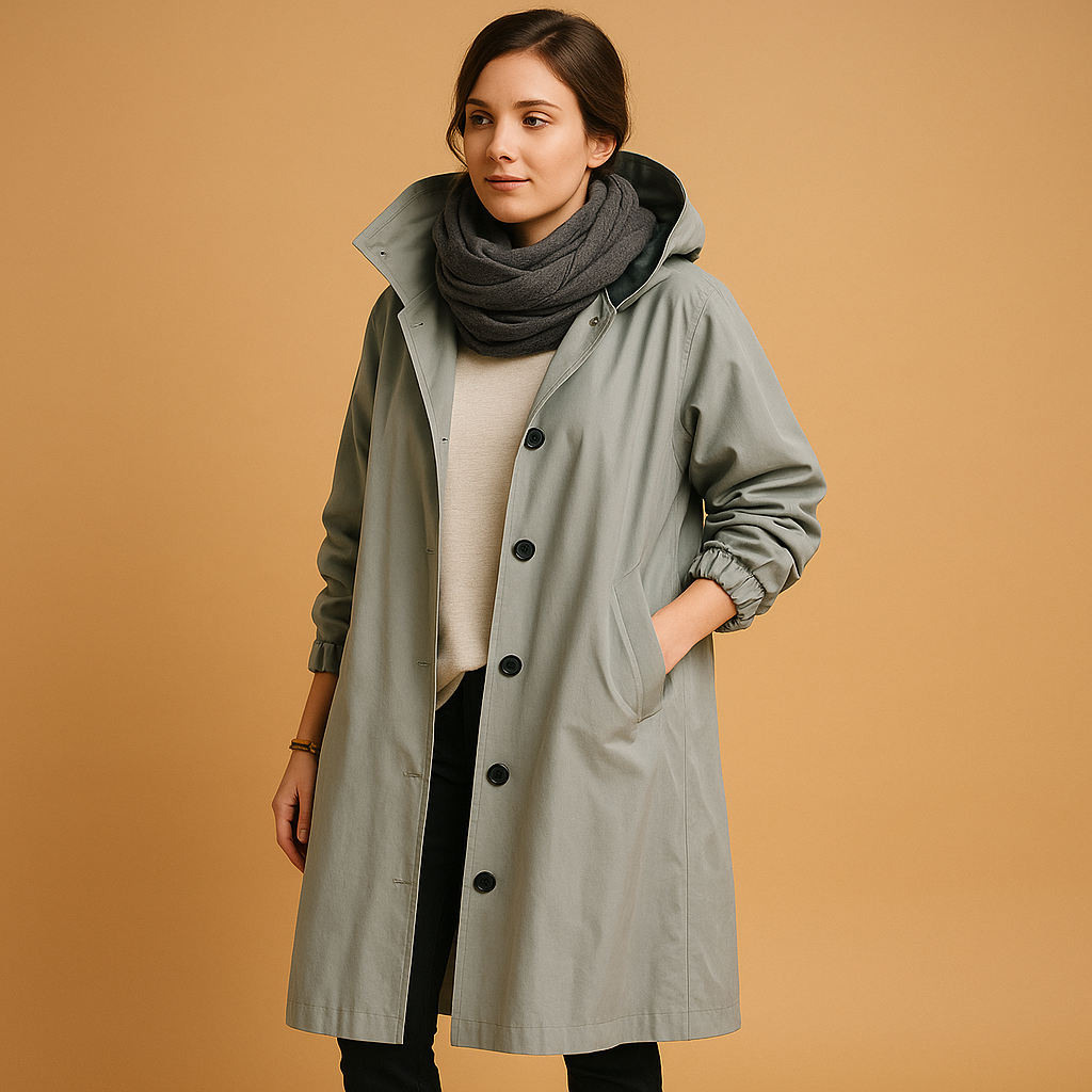 Longline Button-Front Hooded Casual Coat