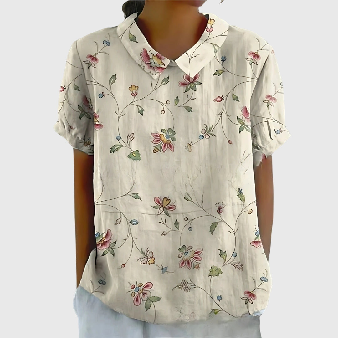 Floral Short Sleeve Collared Blouse