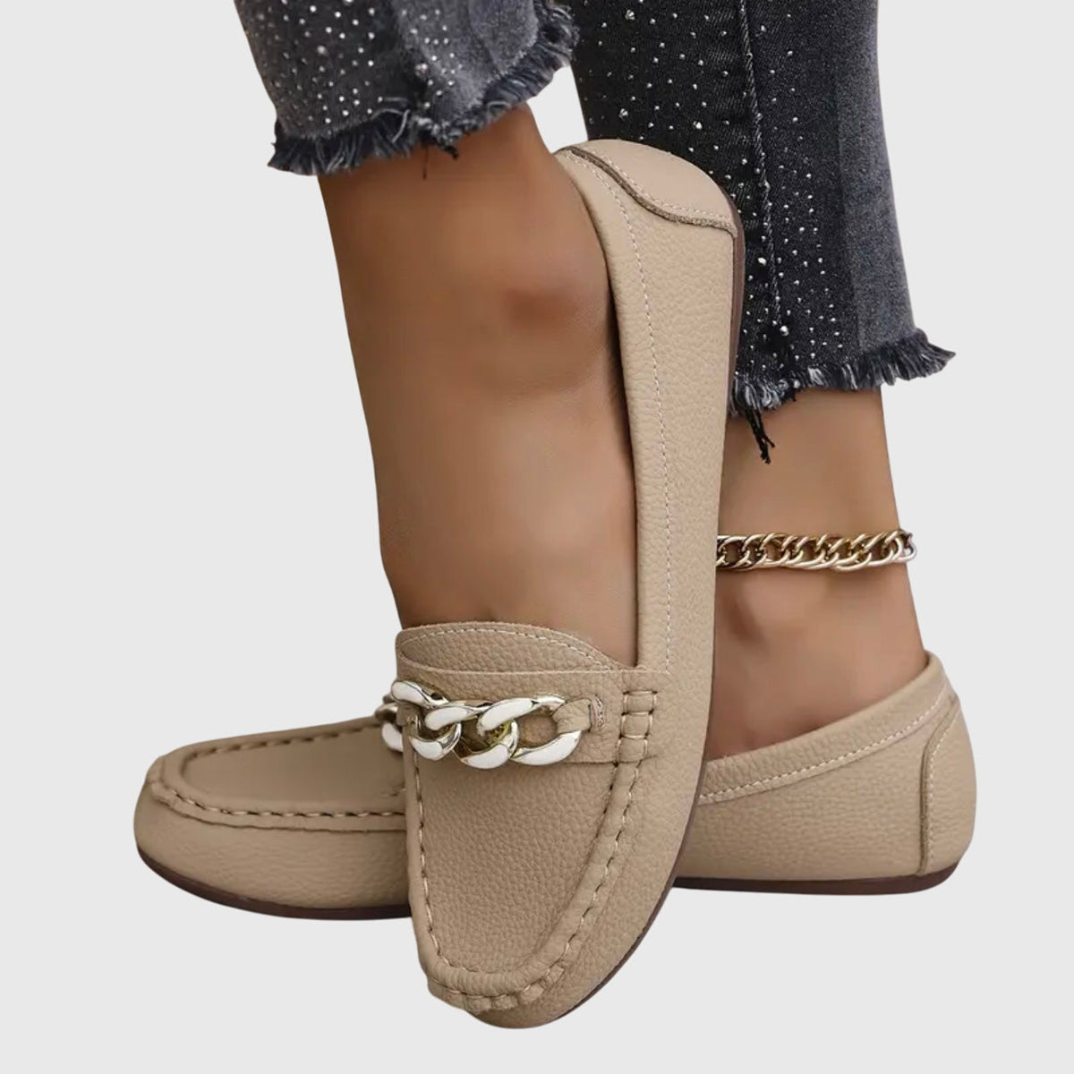 Chain Detail Leather-Look Loafers