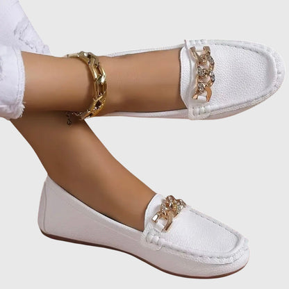 Chain Detail Leather-Look Loafers