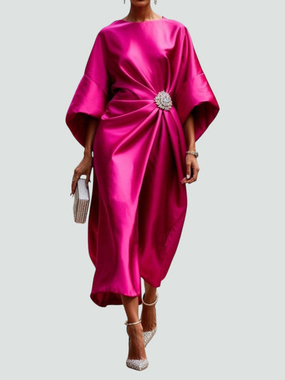 Brooch Detail Draped Evening Maxi Dress