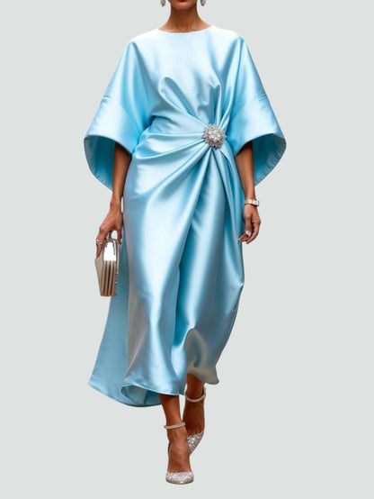 Brooch Detail Draped Evening Maxi Dress
