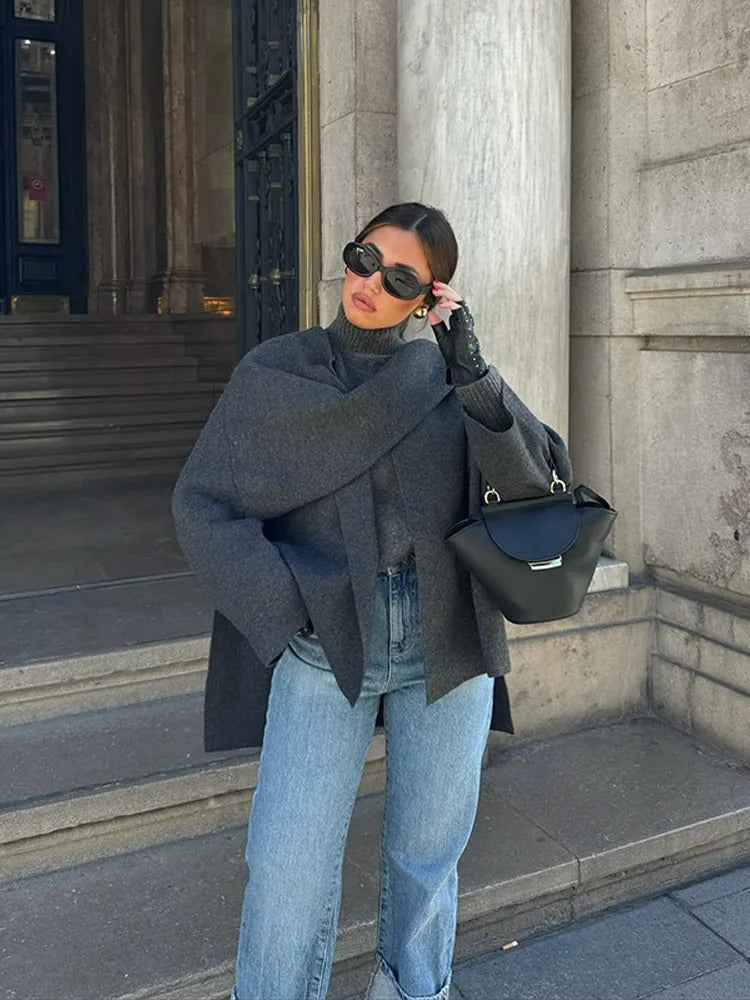 Fluid Waterfall Draped Cape Coat