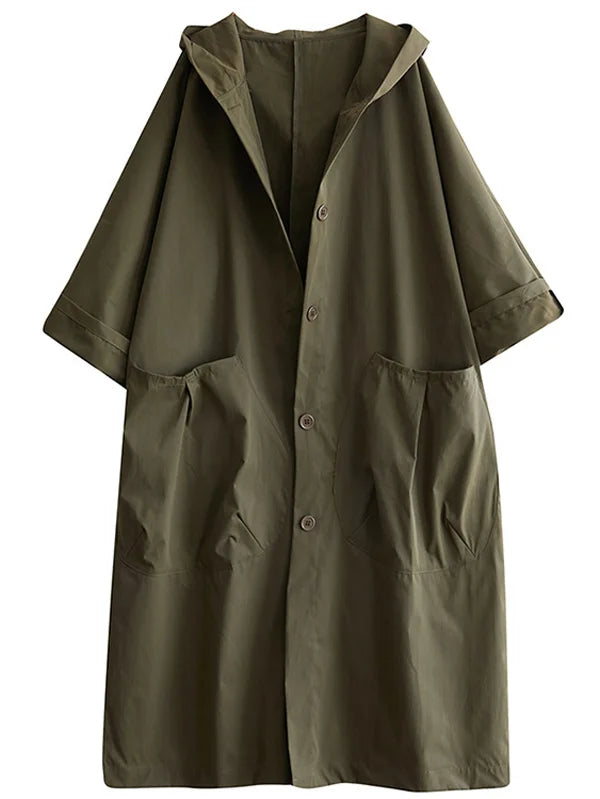 Relaxed Hooded Cloak Coat with Pockets