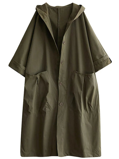Relaxed Hooded Cloak Coat with Pockets