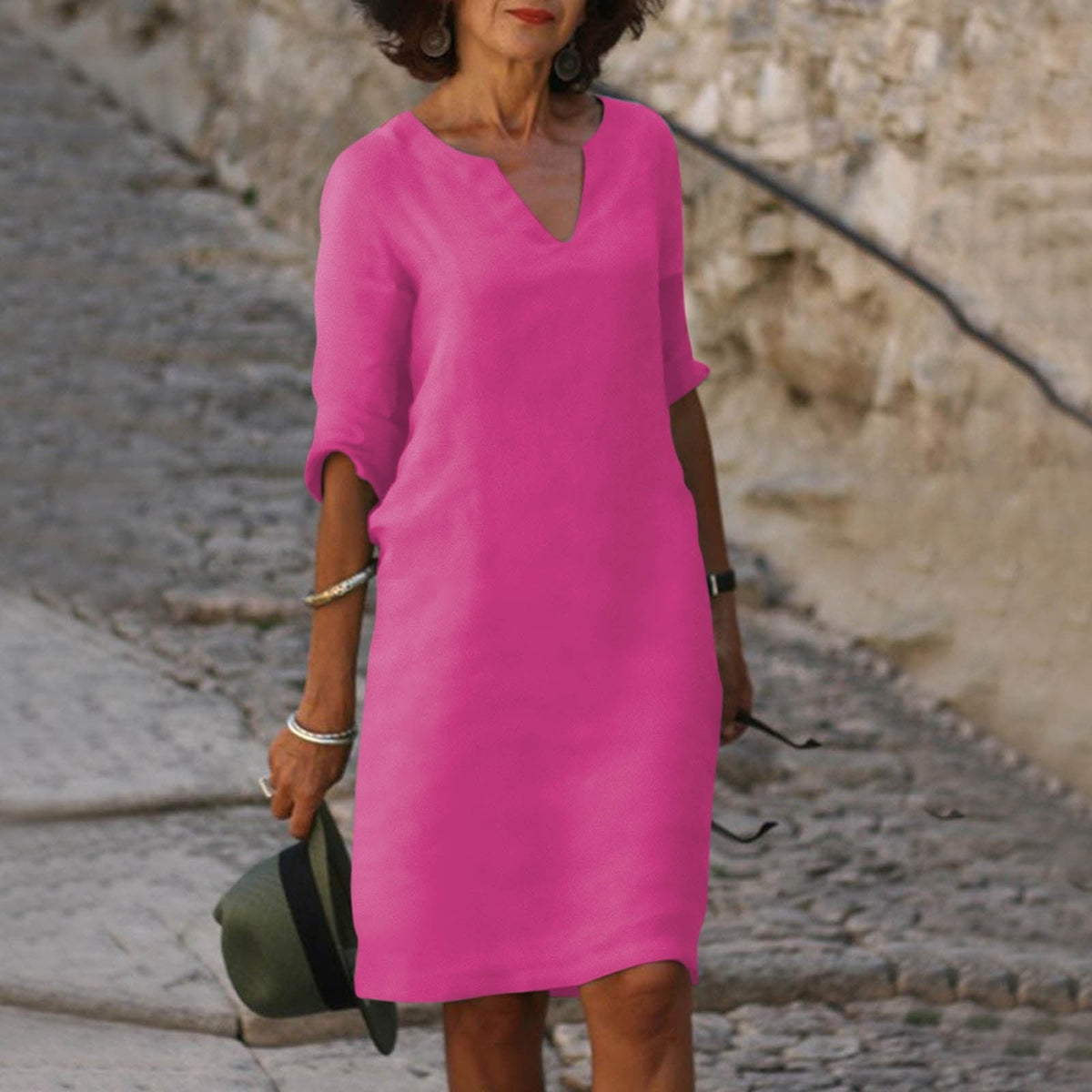 Elegant V-Neck Knee-Length Dress