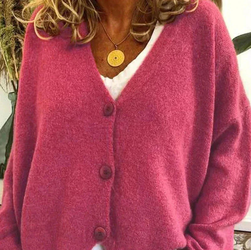 Fine-Gauge V-Neck Buttoned Cardigan
