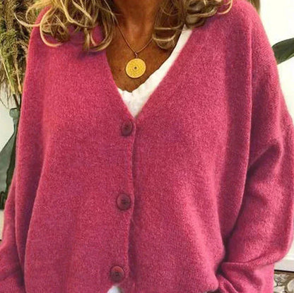 Fine-Gauge V-Neck Buttoned Cardigan