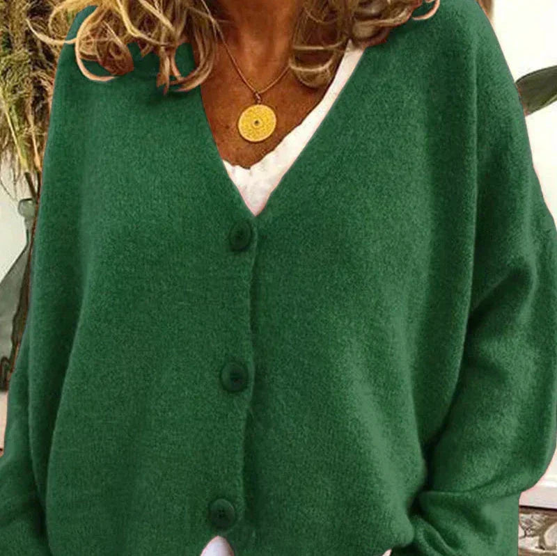Fine-Gauge V-Neck Buttoned Cardigan