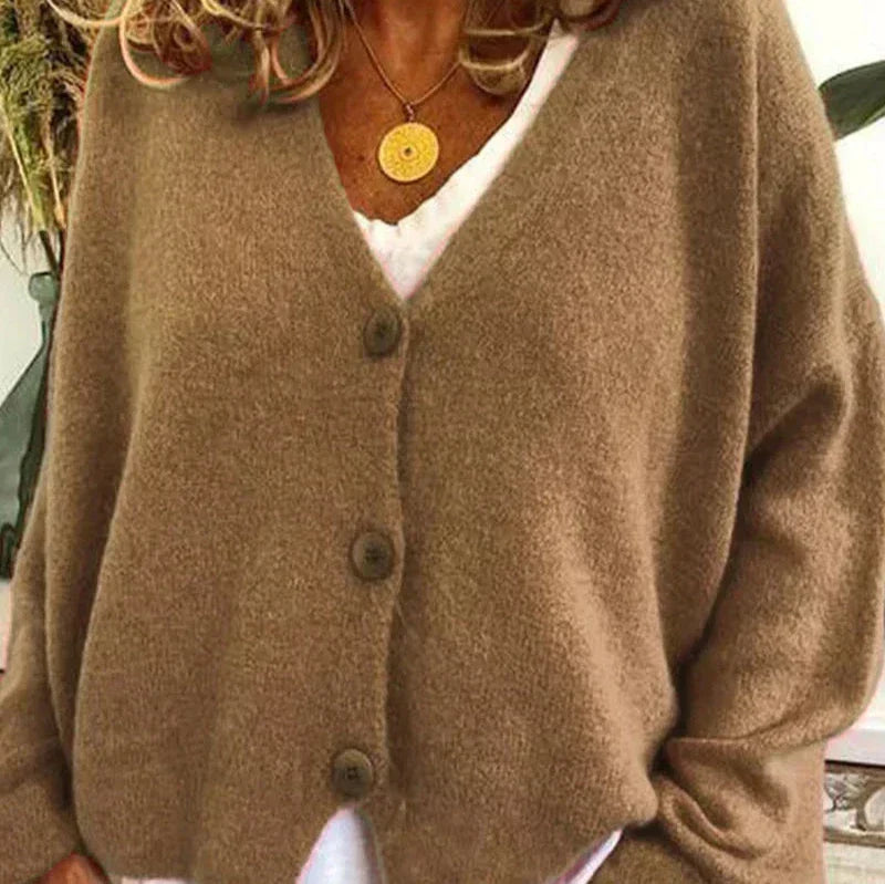 Fine-Gauge V-Neck Buttoned Cardigan