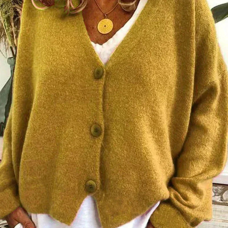 Fine-Gauge V-Neck Buttoned Cardigan