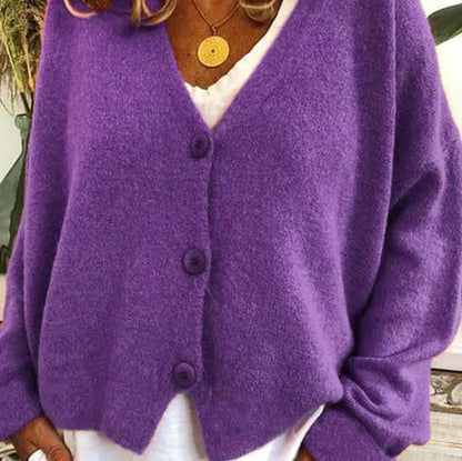Fine-Gauge V-Neck Buttoned Cardigan