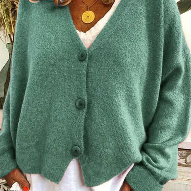 Fine-Gauge V-Neck Buttoned Cardigan
