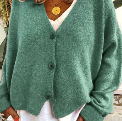 Fine-Gauge V-Neck Buttoned Cardigan