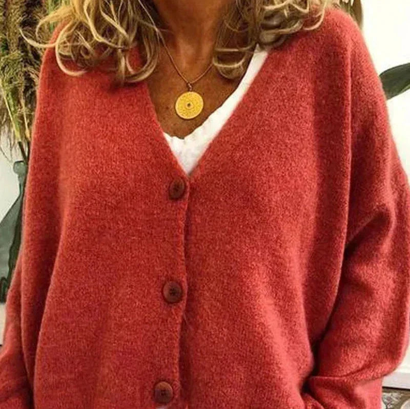 Fine-Gauge V-Neck Buttoned Cardigan