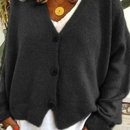 Fine-Gauge V-Neck Buttoned Cardigan