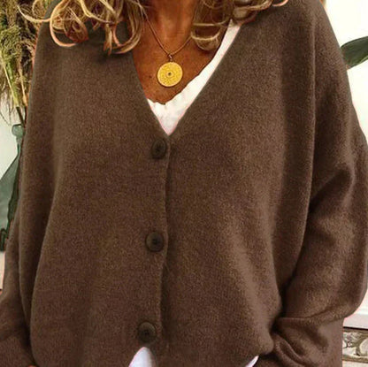 Fine-Gauge V-Neck Buttoned Cardigan