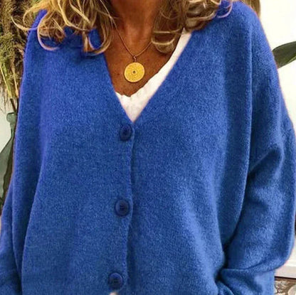 Fine-Gauge V-Neck Buttoned Cardigan