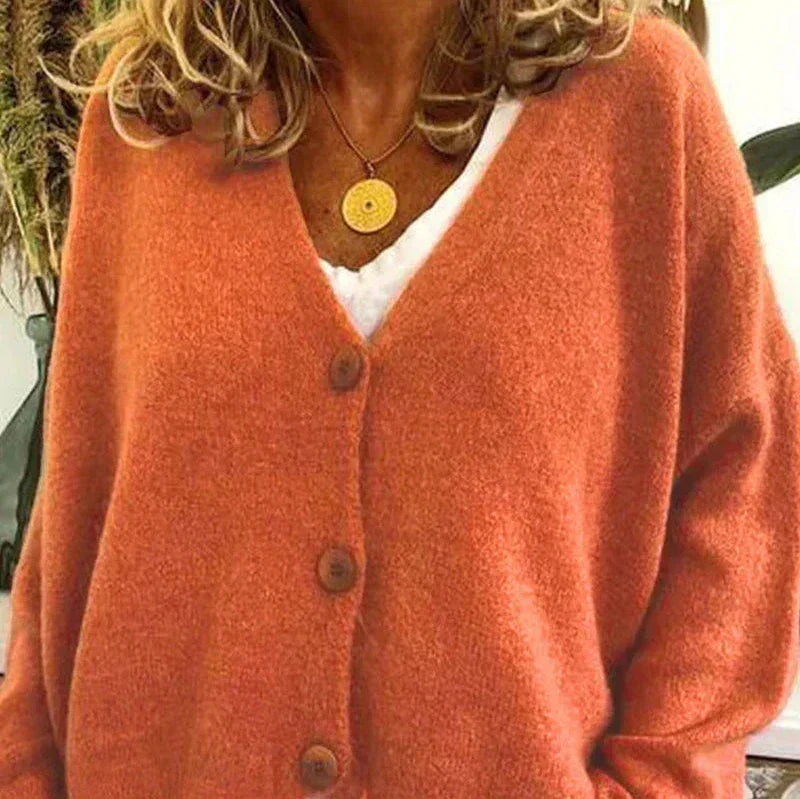 Fine-Gauge V-Neck Buttoned Cardigan