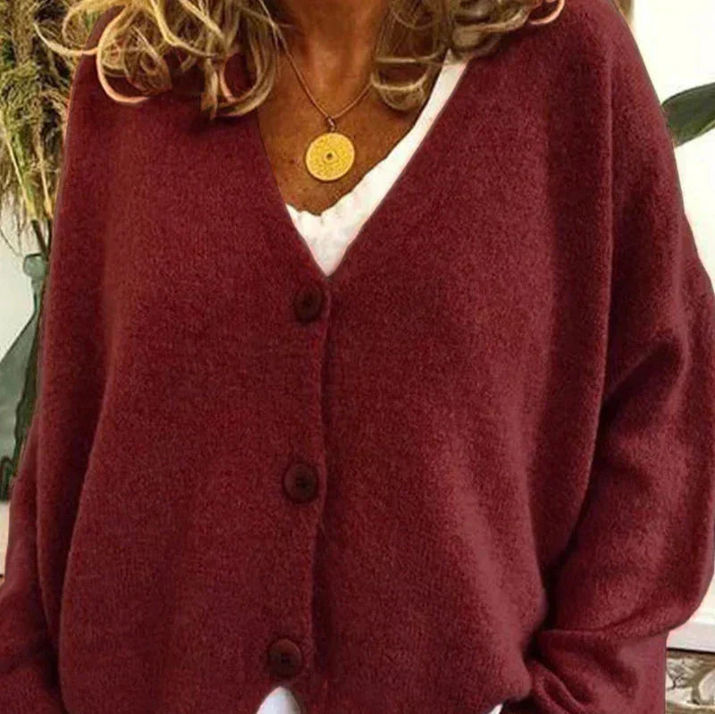 Fine-Gauge V-Neck Buttoned Cardigan