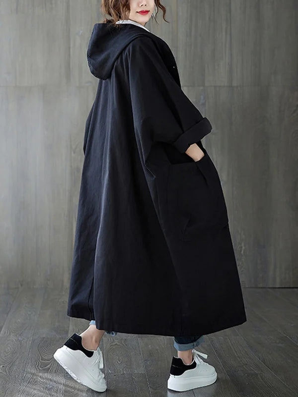 Relaxed Hooded Cloak Coat with Pockets